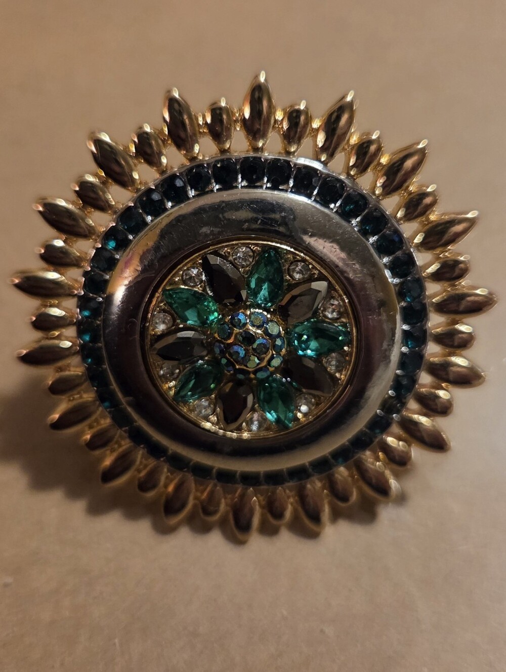 paparazzi Gold-Tone Brooch with Emerald and Sapphire Accents